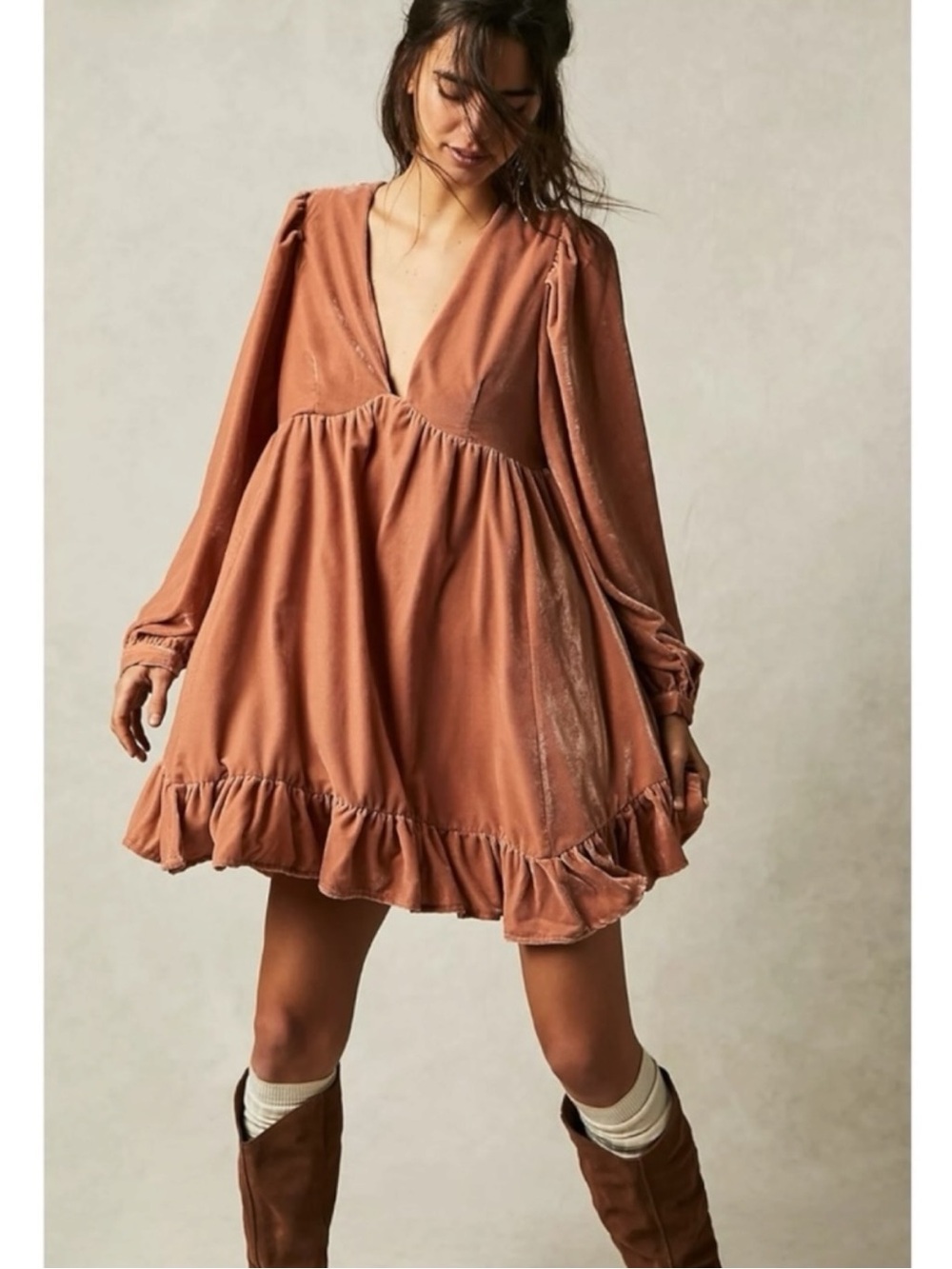 Free People Estella Velvet Mini Dress Rose Pearl XS NWT Coquette Valentine’s